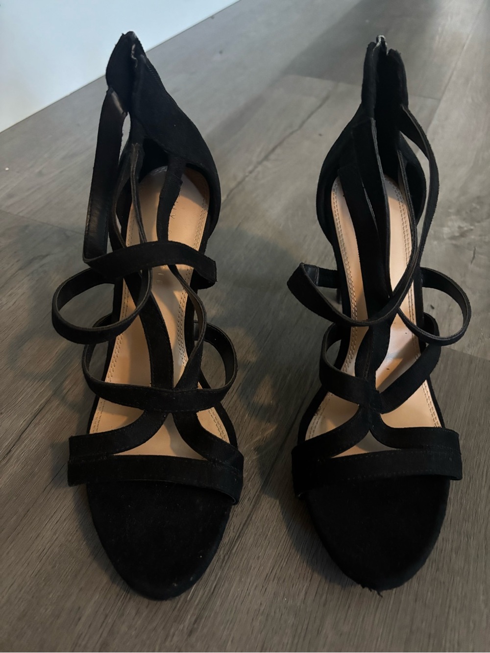 Kelly & Katie Black Strappy Suede High Heel Sandals